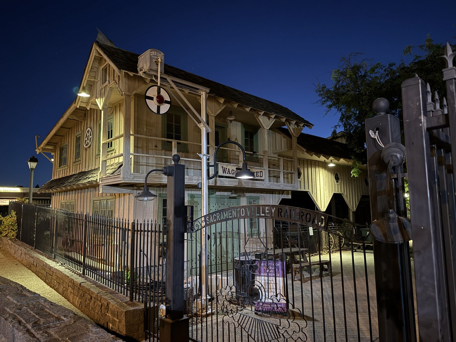 Folsom train depot museum entrance at night